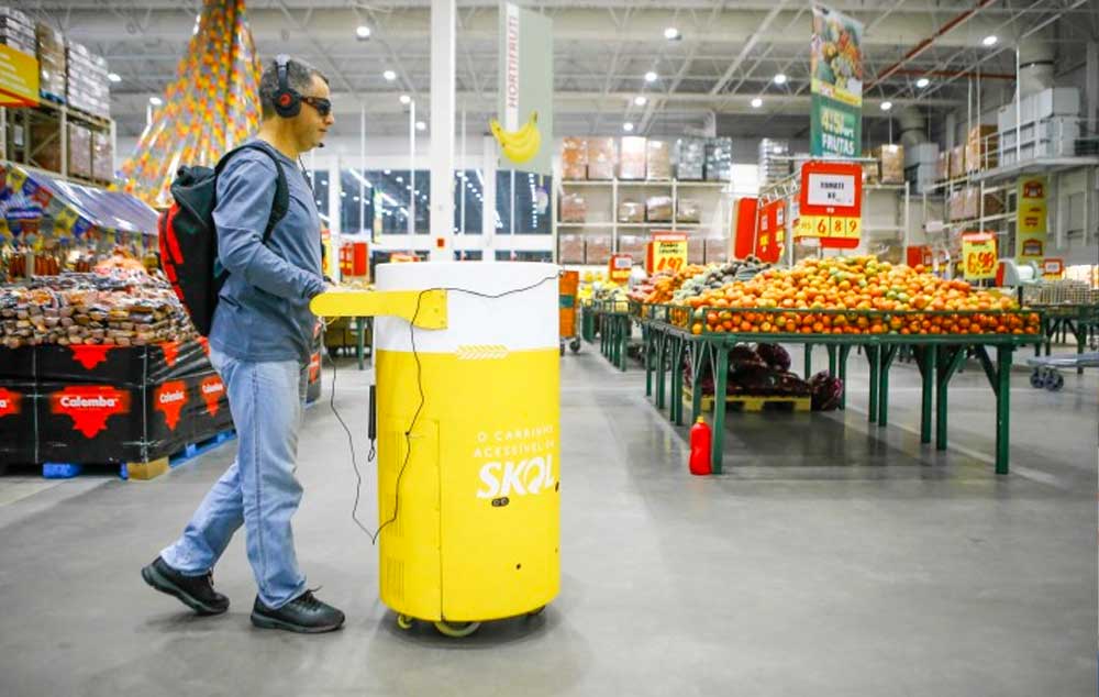 carrinho-de-compras-para-cegos Carrinho de compras para cegos. SKOL testa tecnologia em supermercado atacadista.